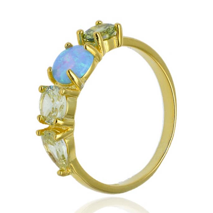 Bague en argent sterling plaqué or 18k opale et zircones pour la vente par Las Joyas de Amanda