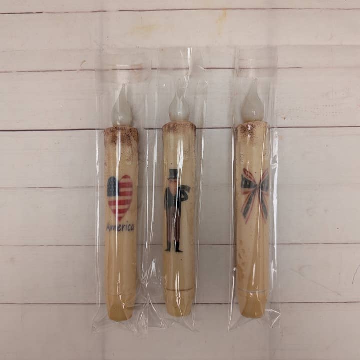 A.T. Imports - Wholesale Flameless Candle - Set of 3 Americana Timer Taper Candles3