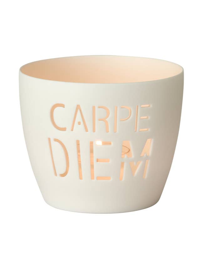 White candle holder CARPE DIEM for wholesale by Les Vilaines Filles