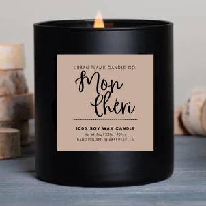 Mon Cheri' - 10oz Wood Wick Soy Candle w/ Branded Box for wholesale by Urban Flame Candle Co.