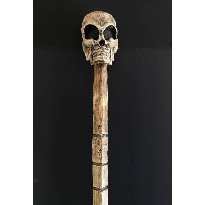 OMA - Eclectic Home - Wholesale Decorative Tabletop Object - Skull Decorative Walking Stick Wood Carved Cane Halloween XL