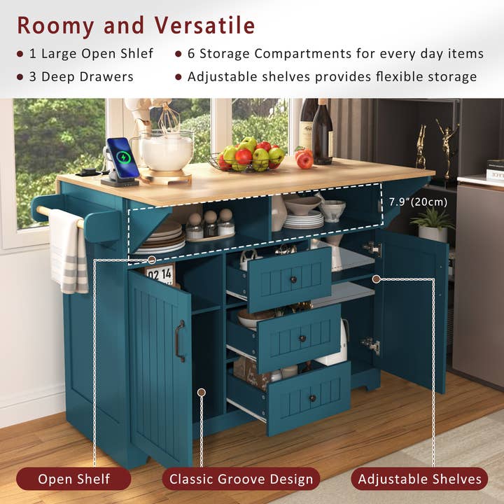 HOMYCASA DESIGN INC - Wholesale Kitchen Storage/Organizer - Large Kitchen Island Rolling Cart with Drop Leaf Storage5