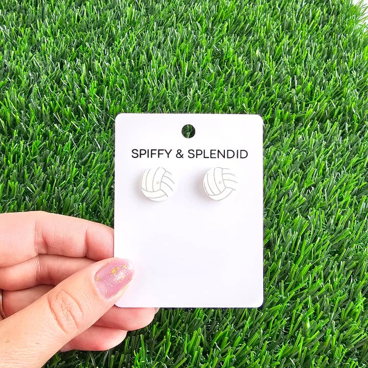 Spiffy & Splendid - Wholesale Stud/post earrings - Glitter Volleyball Studs // Game Day, Jewelry, Earrings6