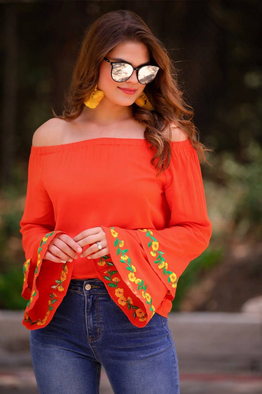 Orange Miranda Embroidered Top for wholesale on Faire9