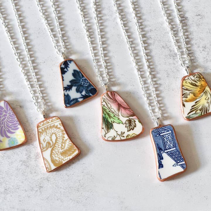 Broken Plate Shard Necklace for wholesale by The Broken Plate Pendant Co