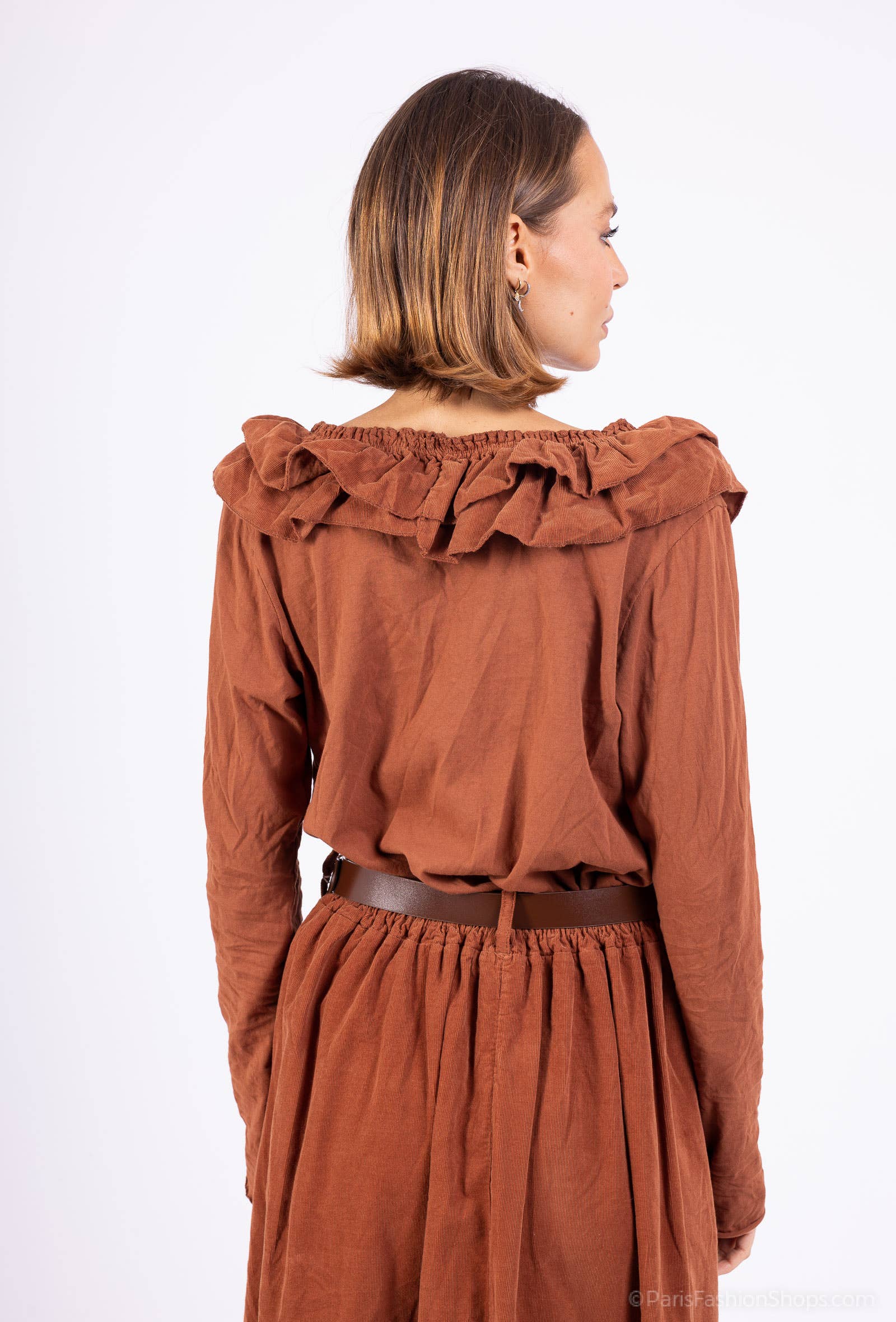 Mimi & Gogo - Wholesale Blouse - Women's - Cotton Velvet Ruffled Top @10296_HVFroufrou12