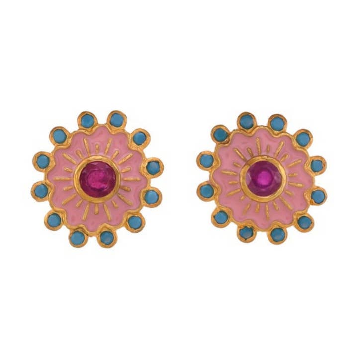 Rubin Türkis Vergoldete Emaille Ohrstecker, Handgemachtes Geschenk für den Großhandel von Misteerious Seed