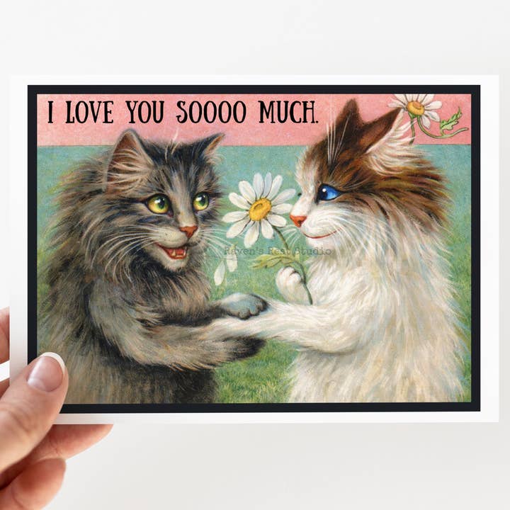 Cartão de Amor. Amo-te Taaanto. Aniversário. Gatos Vintage. por atacado de Cheerful Whimsies