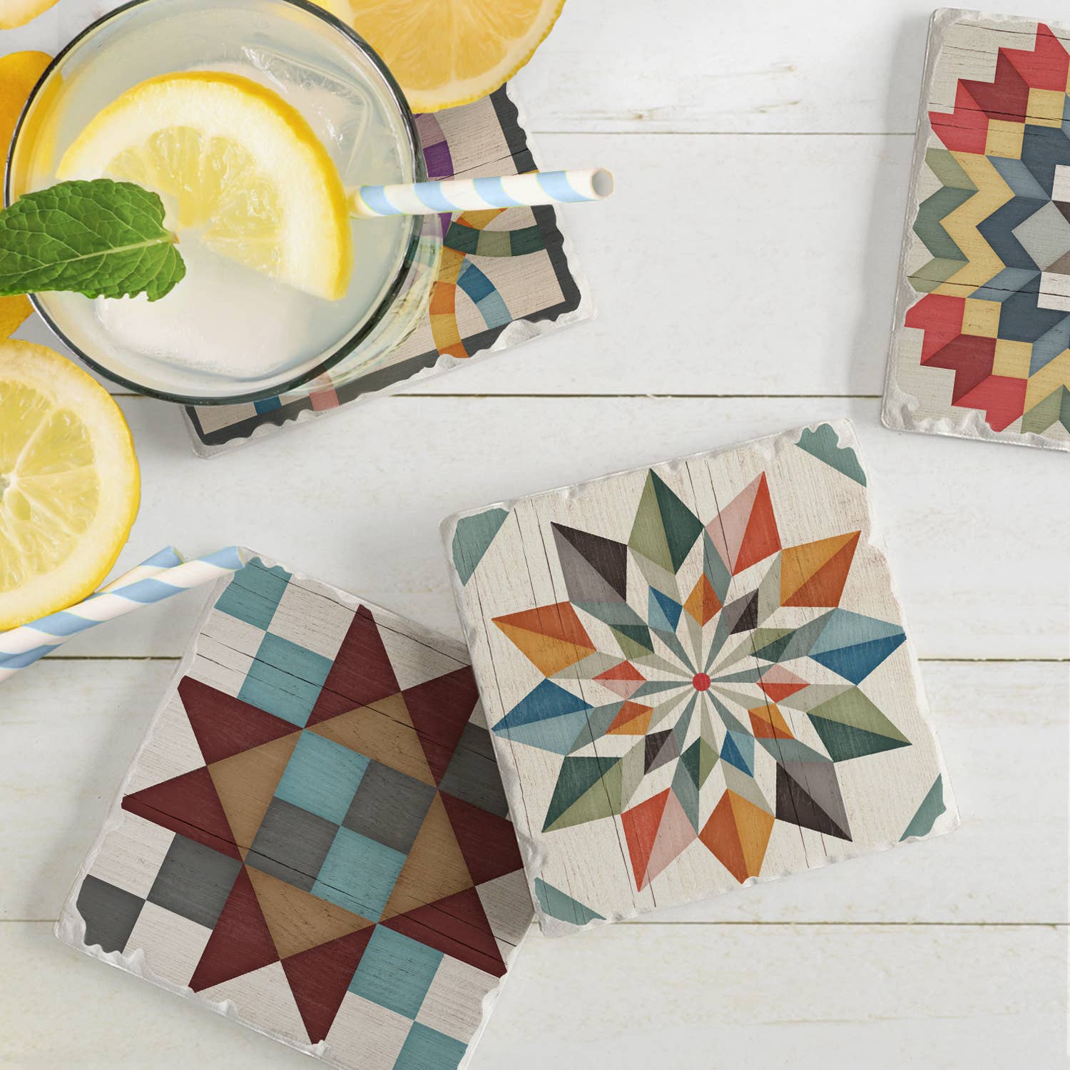 CounterArt/Highland Home/Thirstystone - Wholesale Coasters - Barn Quilt Signs - 4Pk Asstd Image Coaster Set3