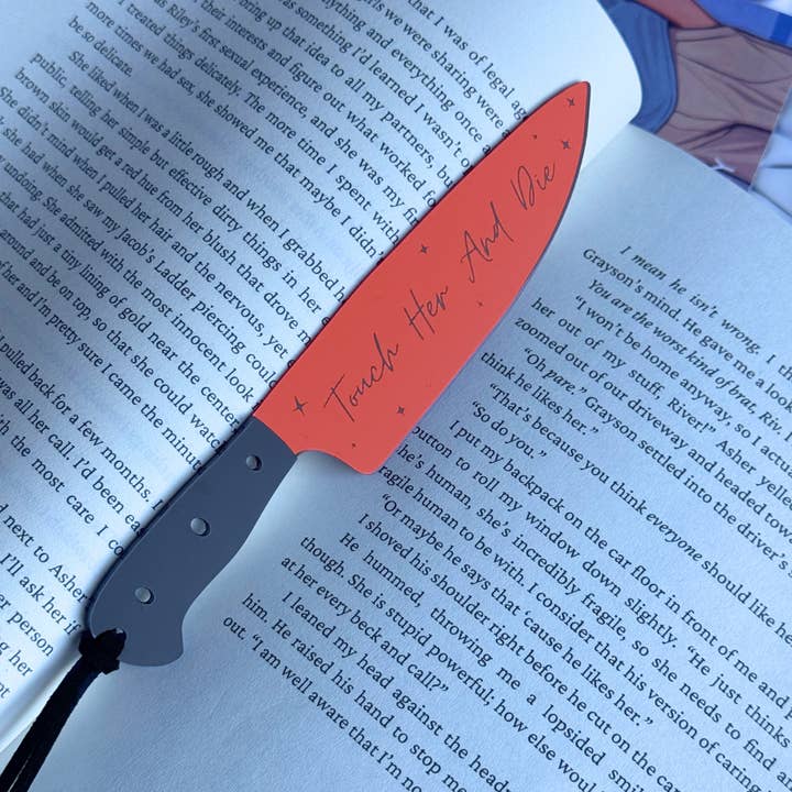 Scribbles Wholesale - Wholesale Bookmark - Touch Her And Die - Mirrored Knife Bookmark