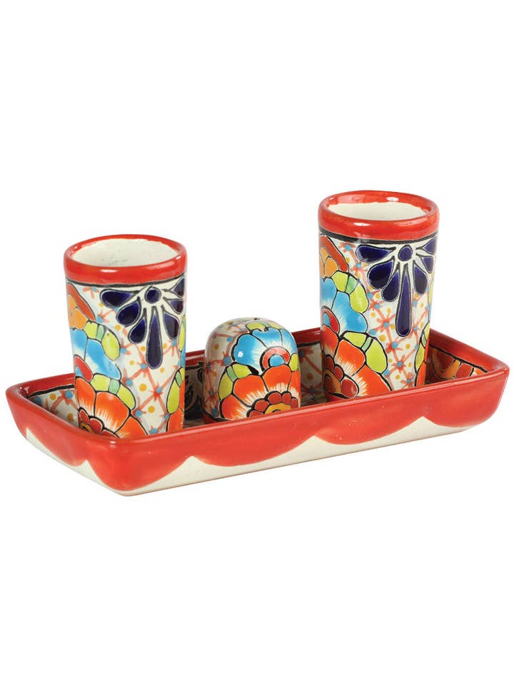 Ensemble de Verres à Tequila Artisanal Talavera Multicolore pour la vente par Conejo Western Wear