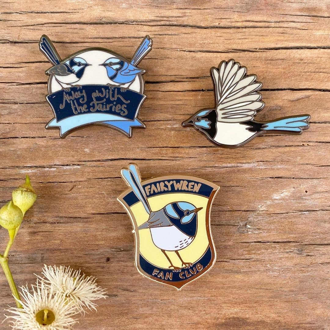 Bridget Farmer Printmaker - Wholesale Lapel pin/button - Superb Fairywren In Flight - Enamel Pin10