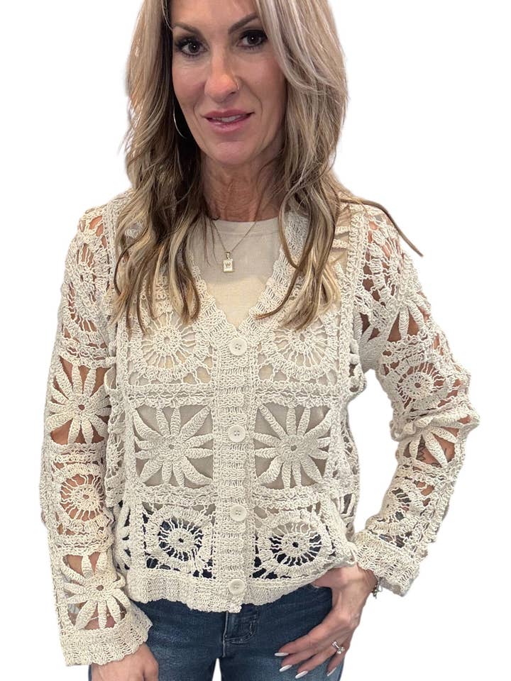 SB1826-N - Natur - Häkelkreis-Cardigan A3695 für den Großhandel von K & C Clothing, Inc.