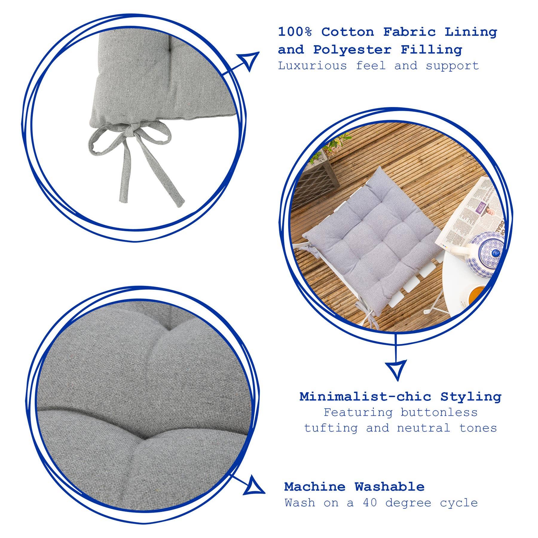 Rinkit Ltd - Wholesale Chair Cushion - Harbour Housewares Square Garden Chair Seat Cushion4