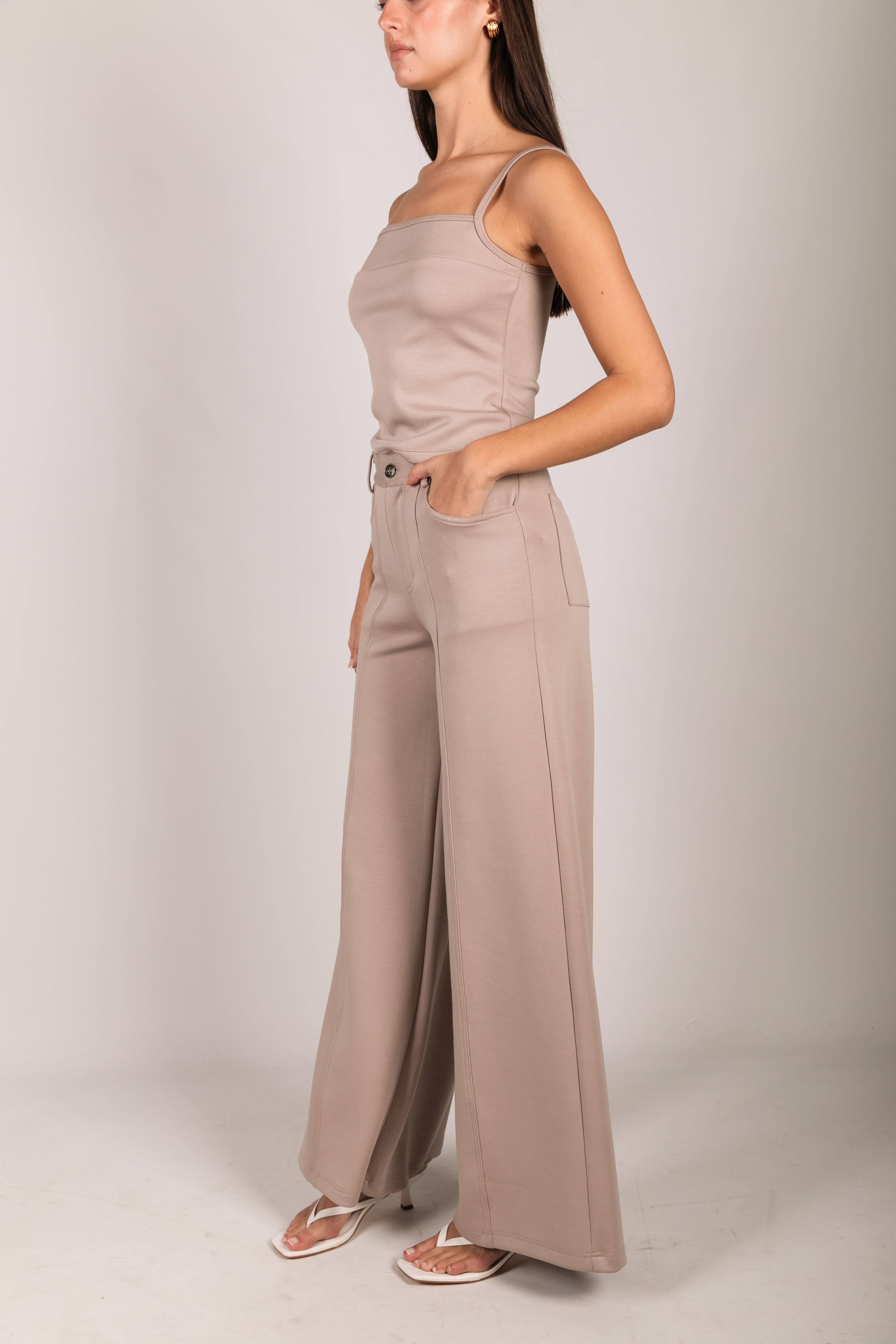 Taupe P. CILL Butter Modal Pleated Wide Leg Trousers for wholesale on Faire10