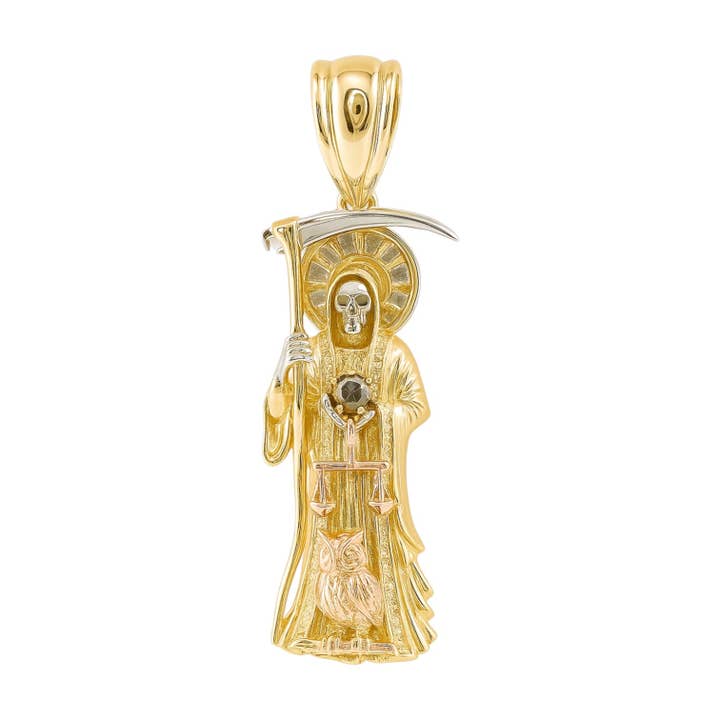 14K Gold Tricolor CZ Santa Muerte Owl Pendant for wholesale by Atlanta Jewelers Supply