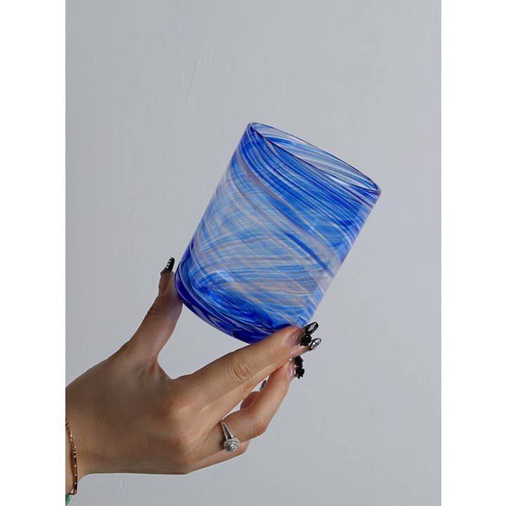 TUTU Home - Wholesale Drinking Glass/Cup - "La Mer" Swirl Glass Tumbler 460ml | Blue Handblown2