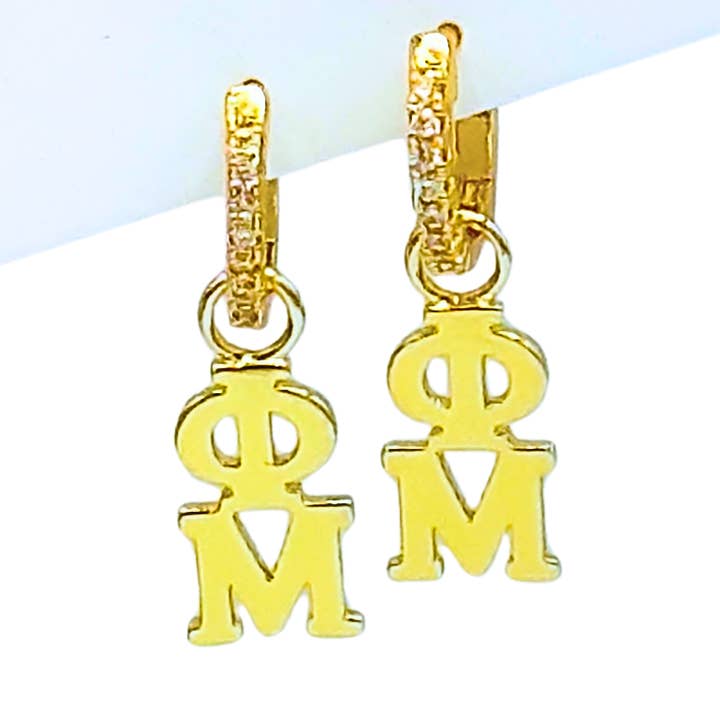 E208 - PM - Pendientes con letras griegas Phi Mu para venta al por mayor de Color Shout