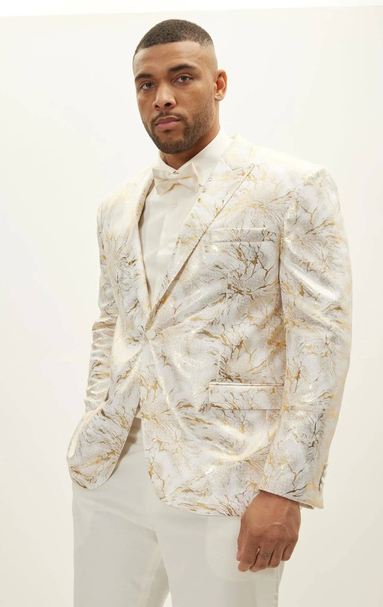 Men's The Wet Look Electric Tuxedo Jacket - White Gold for wholesale on Faire0