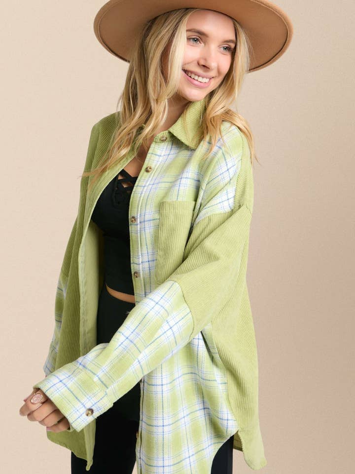 GERUITE CONTRASTERENDE CORDUROY SHACKET- LEJ2639 voor wholesale door Madelyn