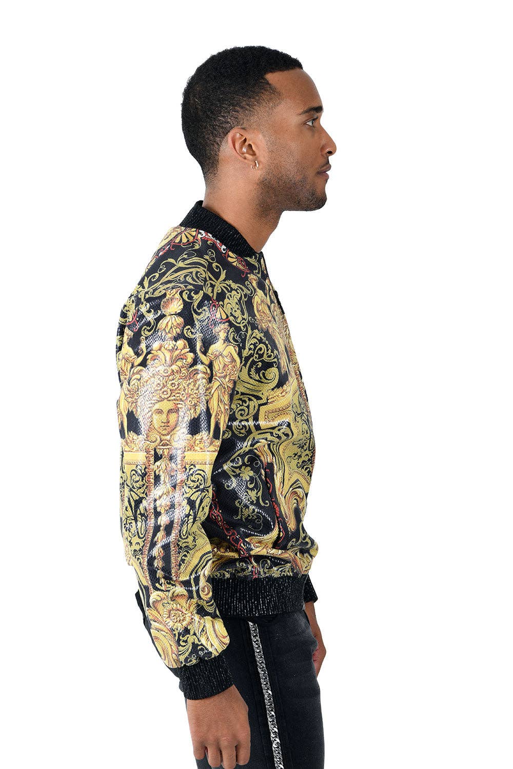 Multi Men's Floral Medusa Angle Baroque Design Bomber Jacket BP662 for wholesale on Faire2