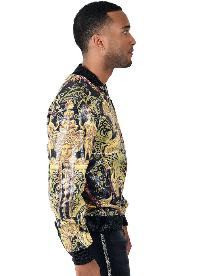 Multi Men's Floral Medusa Angle Baroque Design Bomber Jacket BP662 for wholesale on Faire2