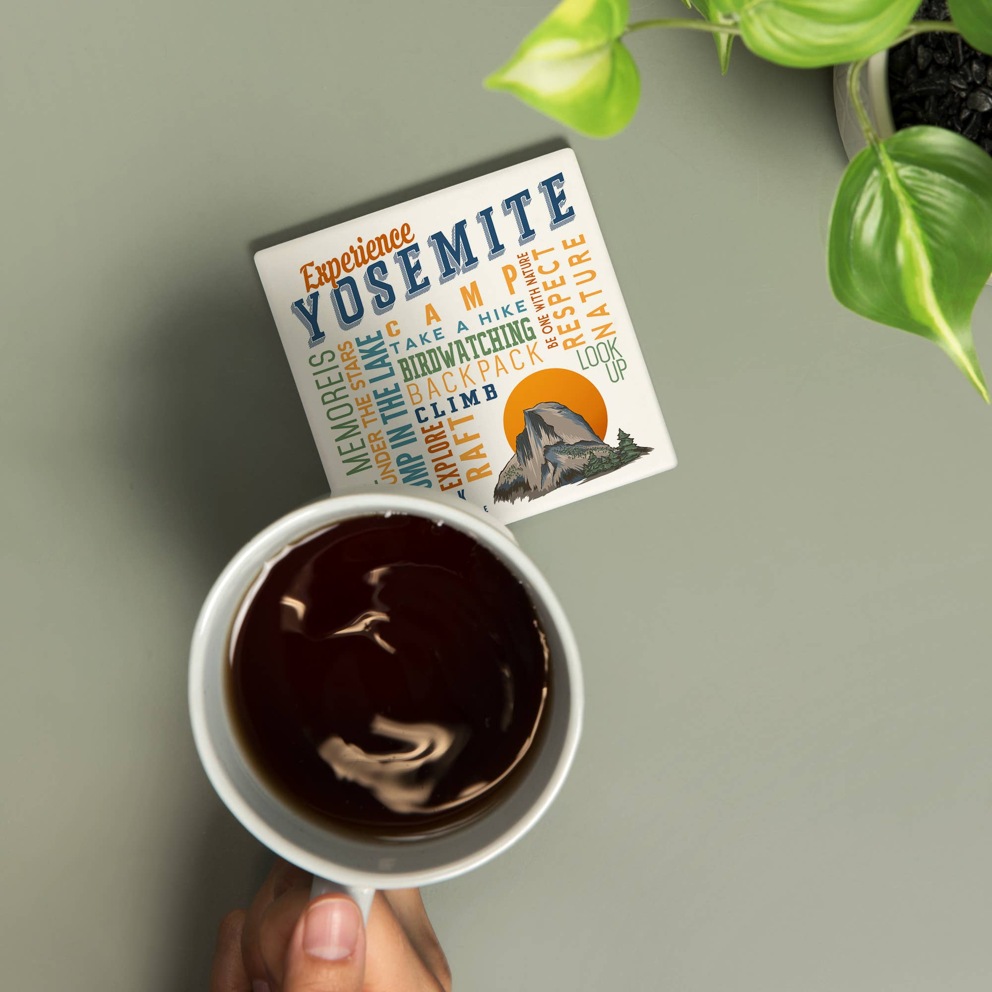 Lantern Press - Venta al por mayor Posavasos - Posavasos de cerámica Yosemite, California, Experience Yosemite...1