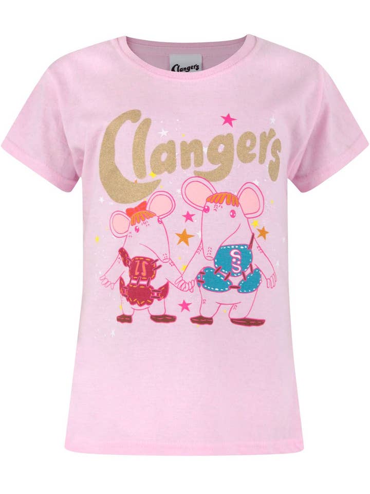 T-shirt rosa com glitter e mangas curtas das Clangers para meninas. por atacado de Vanilla Underground