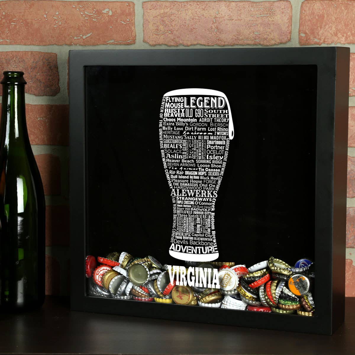 Torched Products - Vendita all'ingrosso Decorazione da parete 3D - State Beer Cap Shadow Box, nero, tipografia della birra artigianale86