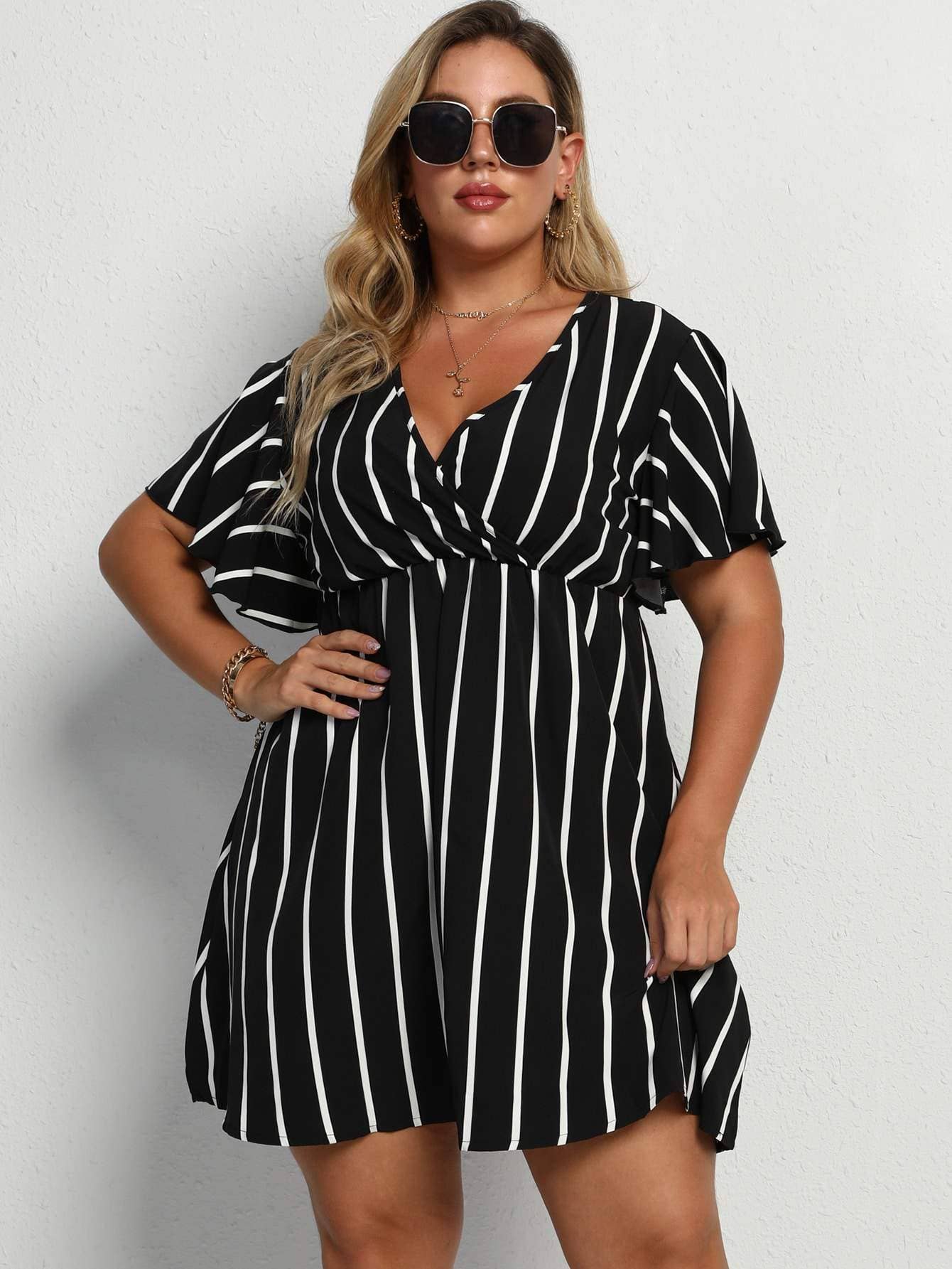 Flarix - Wholesale Dress - Women's - plus striped surplice neck a line dress2
