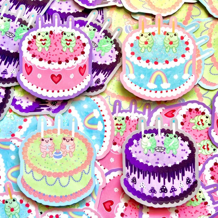 Froggy Cake Sparkle Stickers for wholesale by Hollandaize Art