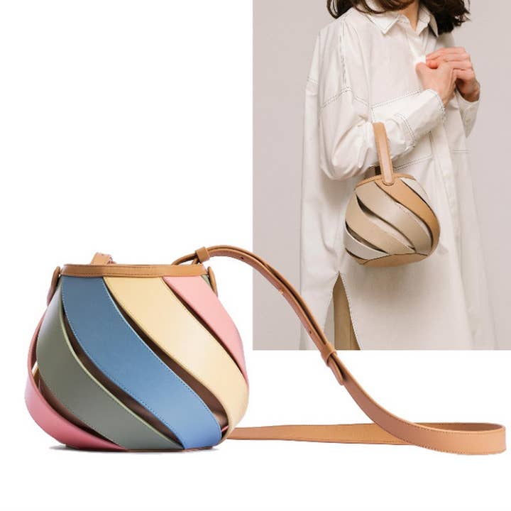ACCITY - Wholesale Shoulder Bag - Women's - CYLINDRICAL CONTRASTING COLOR PATCHWORK BUCKET BAG_CWAB1929