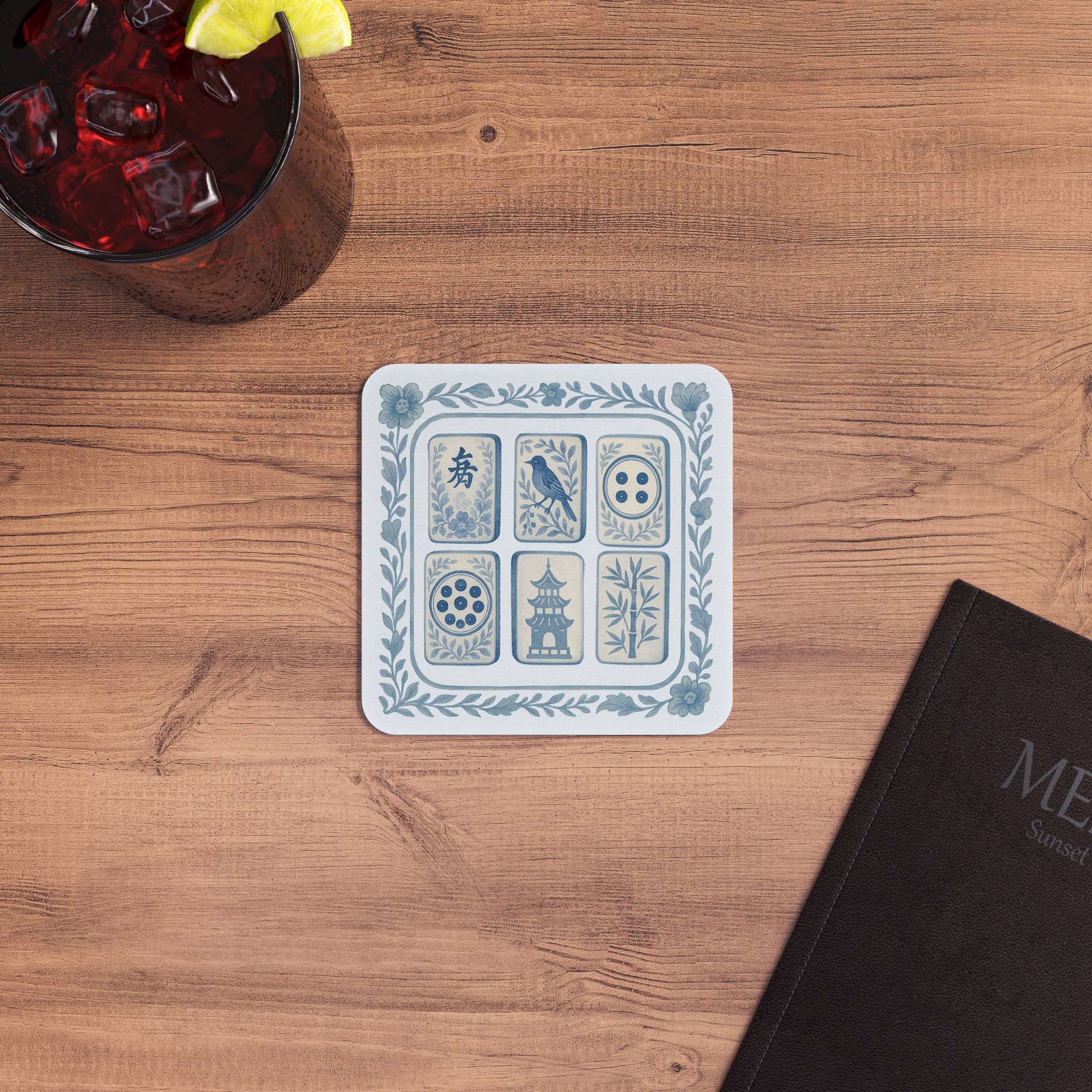 Design Carolinas - Wholesale Disposable Coasters - Watercolor Chinoiserie Floral Mahjong Tile Paper Coaster Set3