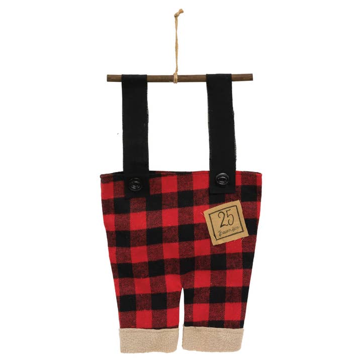 Santa's Buffalo Check Suspenders Large Hanger Ornament for wholesale by The Hearthside Collection