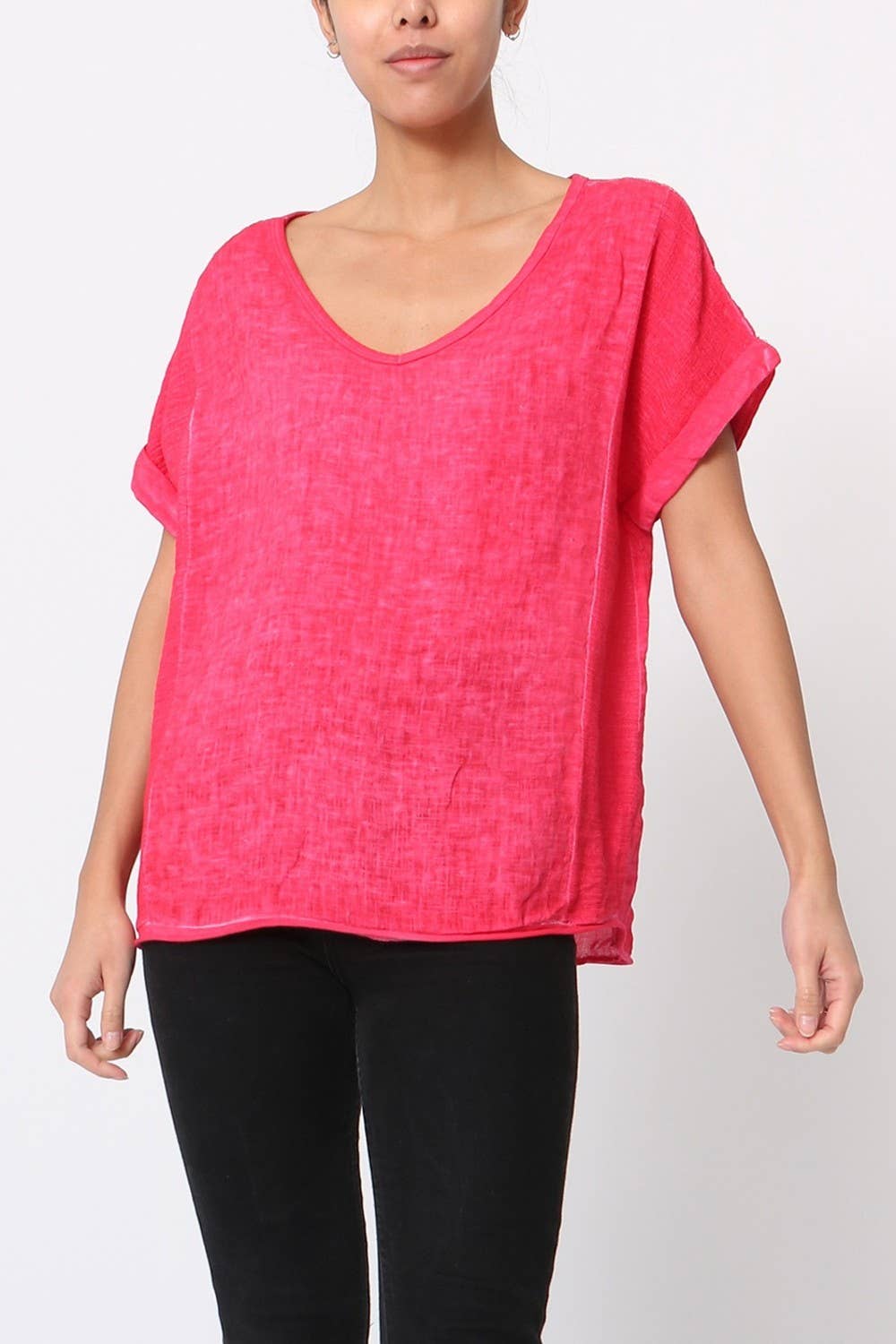 LÉA & LUC - Vente T-shirt – femme - T-Shirt texturé en 100% lin REF. 65135