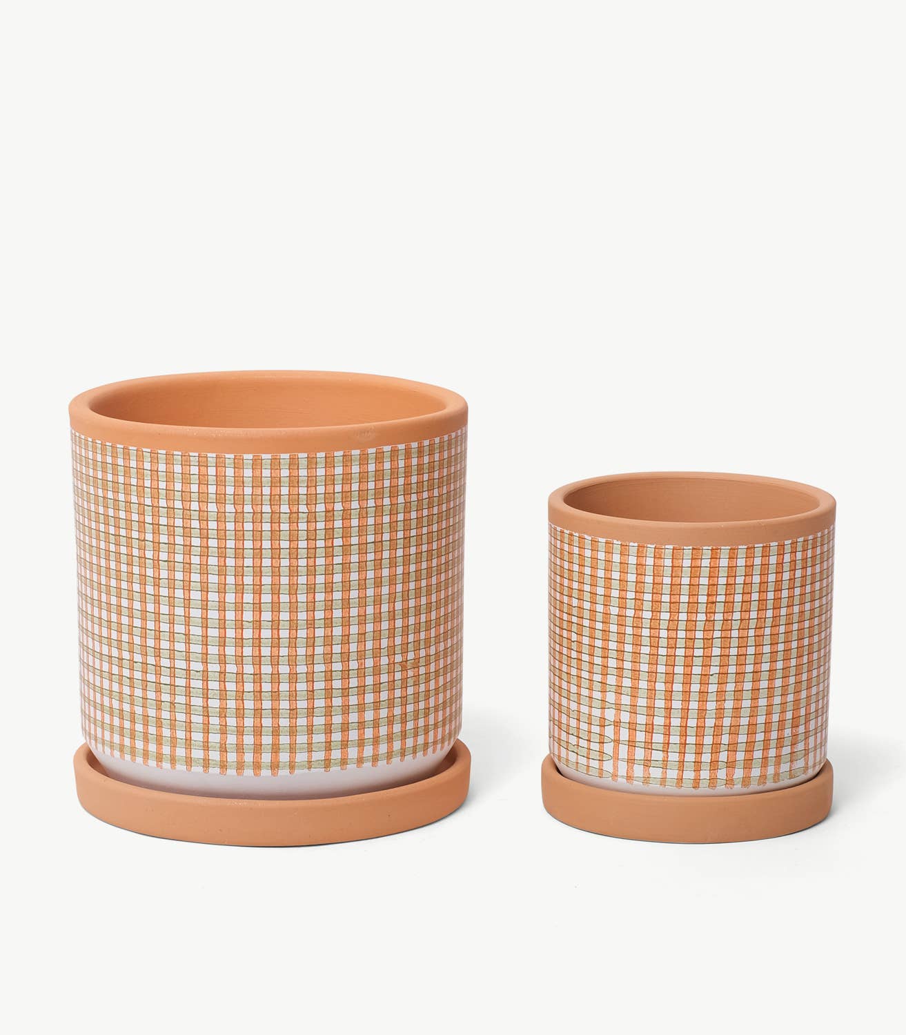 Casa Atlântica - Wholesale Plant Pot - Moss green and pumpkin checkered pot with saucer2