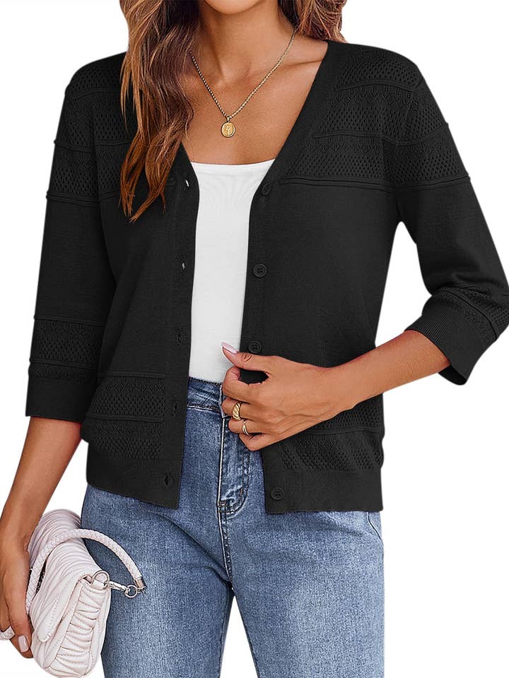 Lovesoft - Wholesale Cardigan - Women's - Lace Pattern V Neck Button Front Summer Sweater