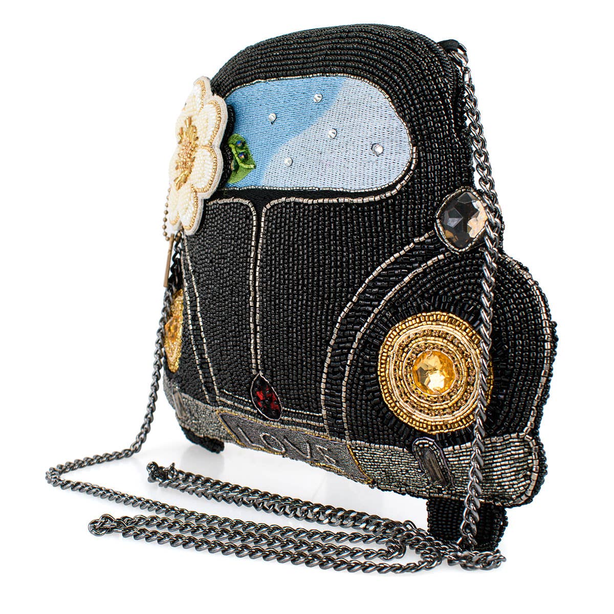 Mary Frances Accessories – bolsa tiracolo - Mulher por atacado – Na Estrada Carro Preto Flor Branca Mala a Tiracolo com Missangas3