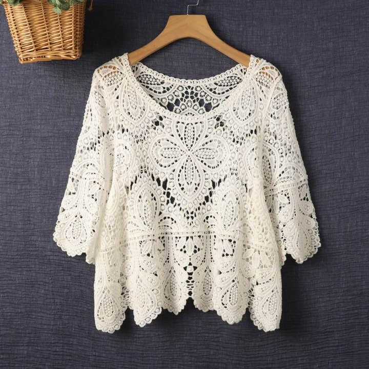 Funkyrel® Atzbranding Limited - Wholesale Knit Top - Women's - Crosa - Crochet Hollow-Out Pullover Top