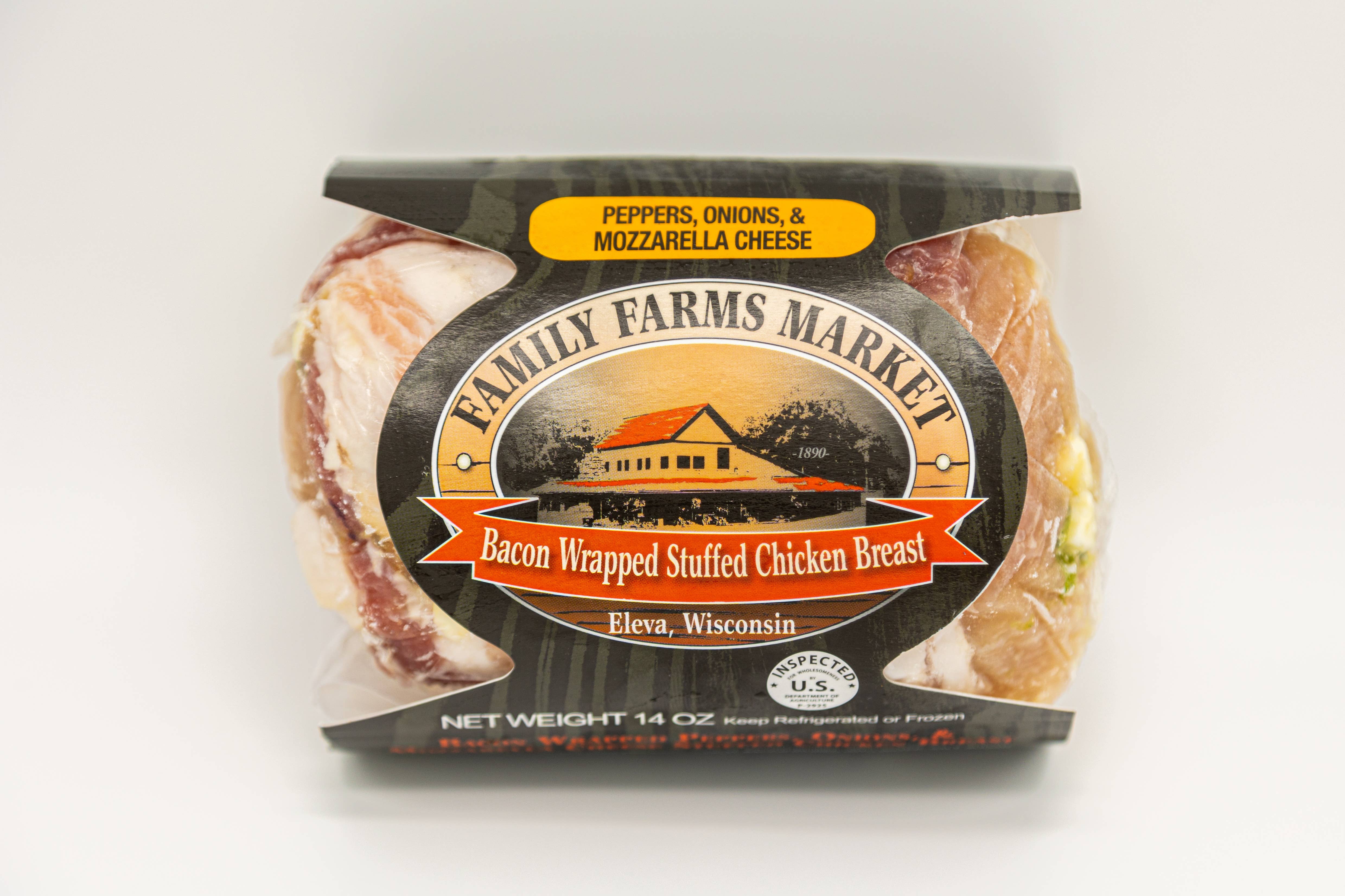 Family Farms LLC - Wholesale Chicken - Bacon Wrapped Stuff Chicken Breast - Pepper, Onions, Mozz1