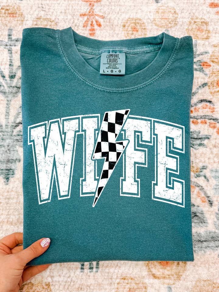 Wife lightening bolt trendy oversized tee shirt for wholesale by Broke Babes Wholesale