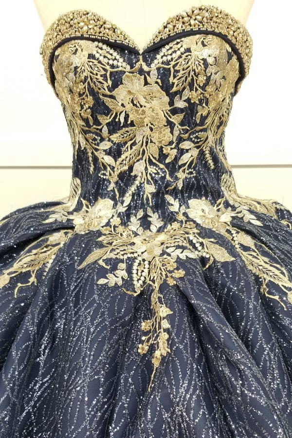 Chicas - Wholesale Gown - Women's - Metallic Quinceanera Dress With Gold Embroidery CHF30377