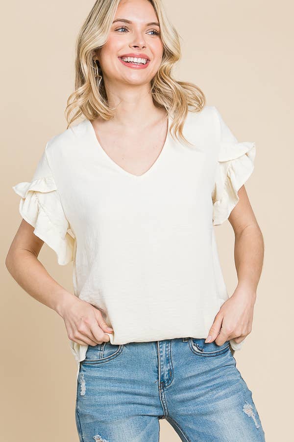 Culture Code - Wholesale Blouse - Women's - CWT1541 - V NECK RUFFLE SHORT SLEEVE TOP5