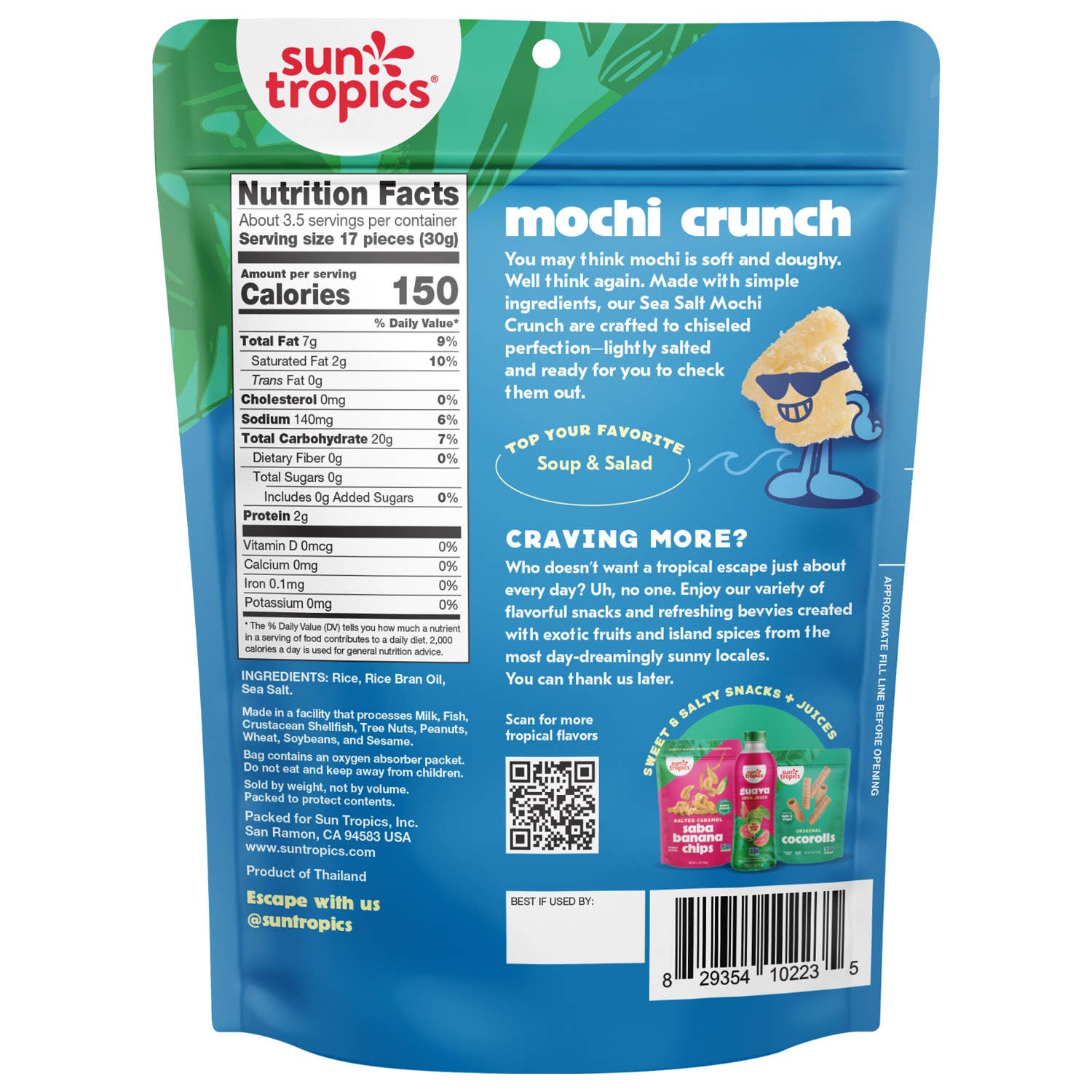 Sun Tropics – wholesale Puffed snack – Sun Tropics Mochi Crunch - Sea Salt, 12 x 3.5 oz1