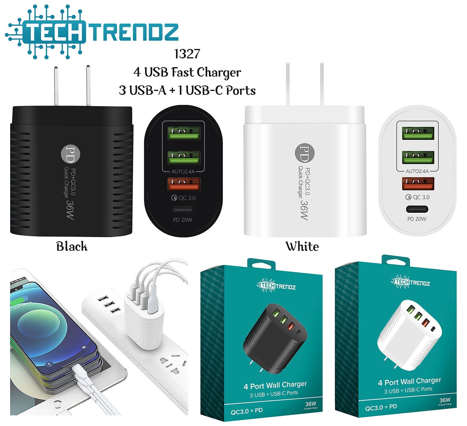 Tech Trendz - Vente Adaptateurs secteurs - Adaptateur haute vitesse 36 W1