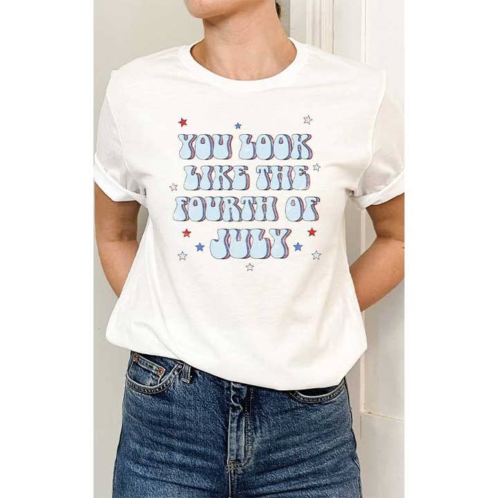 T-shirt grafica Patriotic Groovy You Look Like Fourth of July per la vendita all'ingrosso da parte di Select Apparel