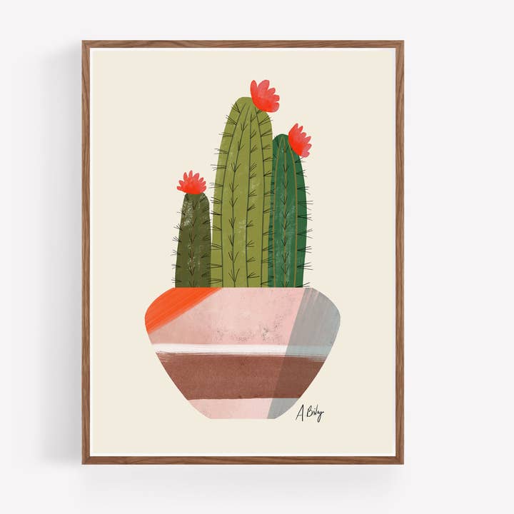 I'm Sticking with You - Cactus and Colorful Planter Print for wholesale by Annie Bailey Art