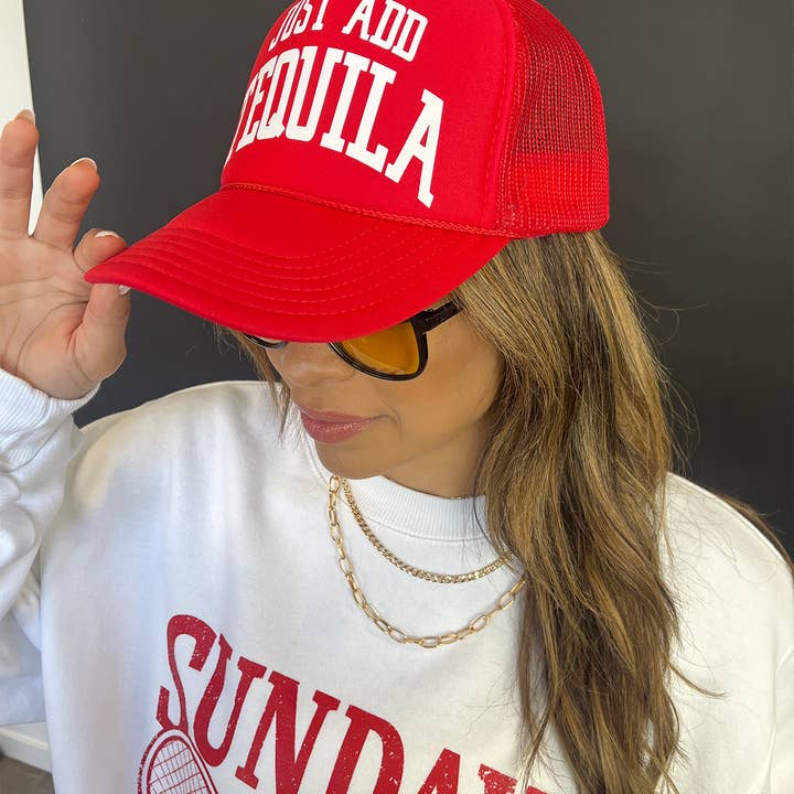 House of Lulu - Wholesale Trucker Hat - Women's - Just Add Tequila Red Trucker Hat