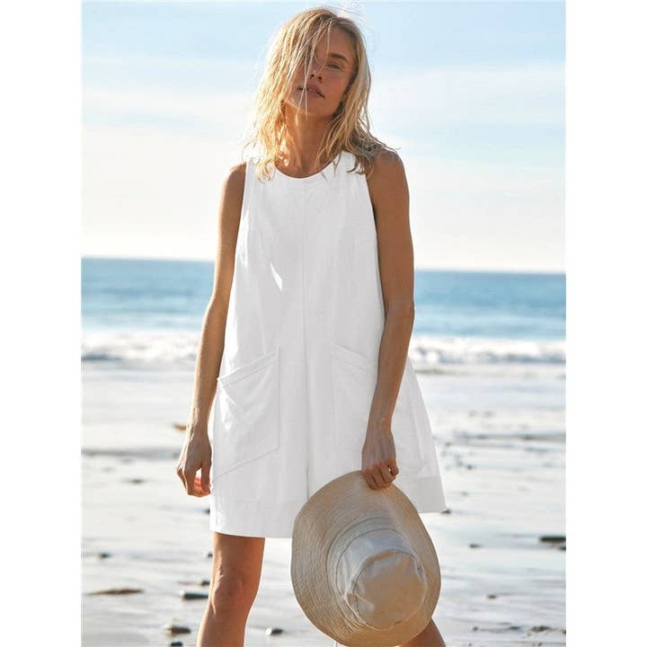 UZ Wholesale Store - Wholesale Romper – Women's - Sleeveless Solid Color Crewneck Loose Fit Casual Romper1