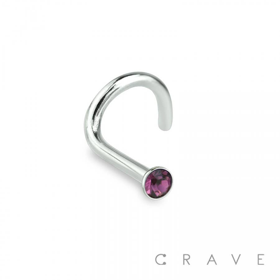 CRAVE - Wholesale Nose Ring - 316L SURGICAL STEEL 18GA NOSE SCREW FISH HOOK WITH GEM1